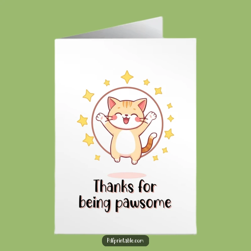 Free Printable Cat Thank You Card: Star Hoop Jump Humorous Downloadable Gratitude