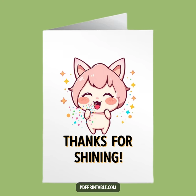 Free Printable Thank You Card Kawaii: Funny Glitter Blow, Downloadable Gift