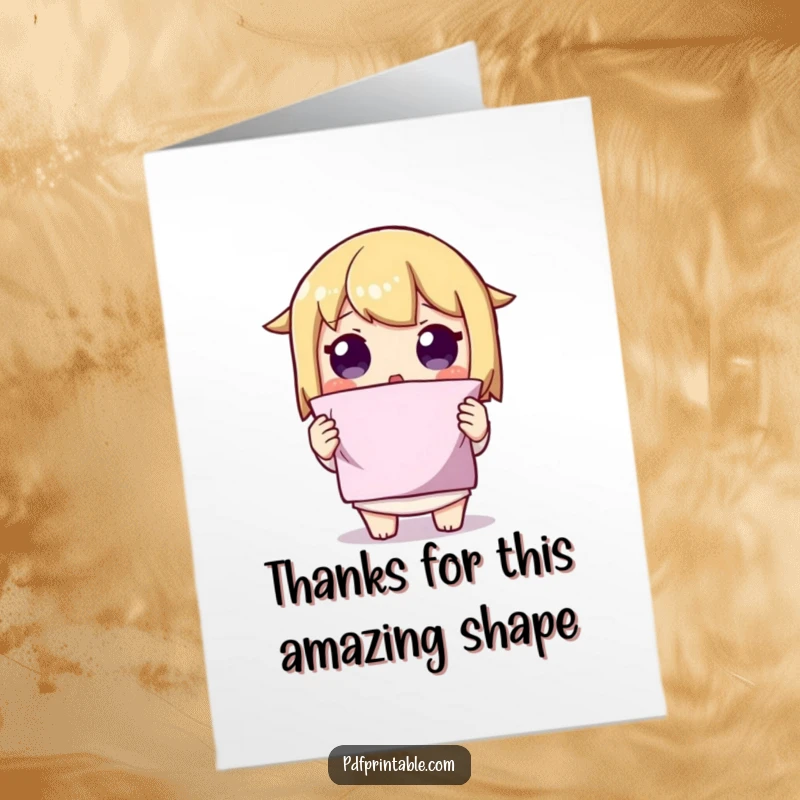 Funny Free Printable Thank You Card: A surprised character marvels at a perfectly folded shape, conveying immense thanks, downloadable.