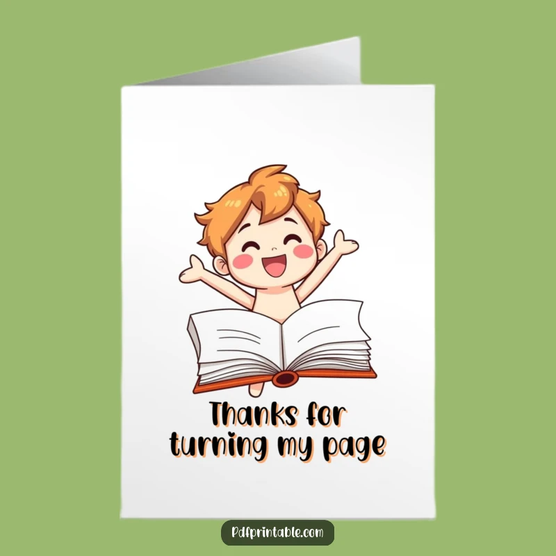 Free Printable Thank You Card: Book Character's Grateful Jump - Express Thanks with Humor