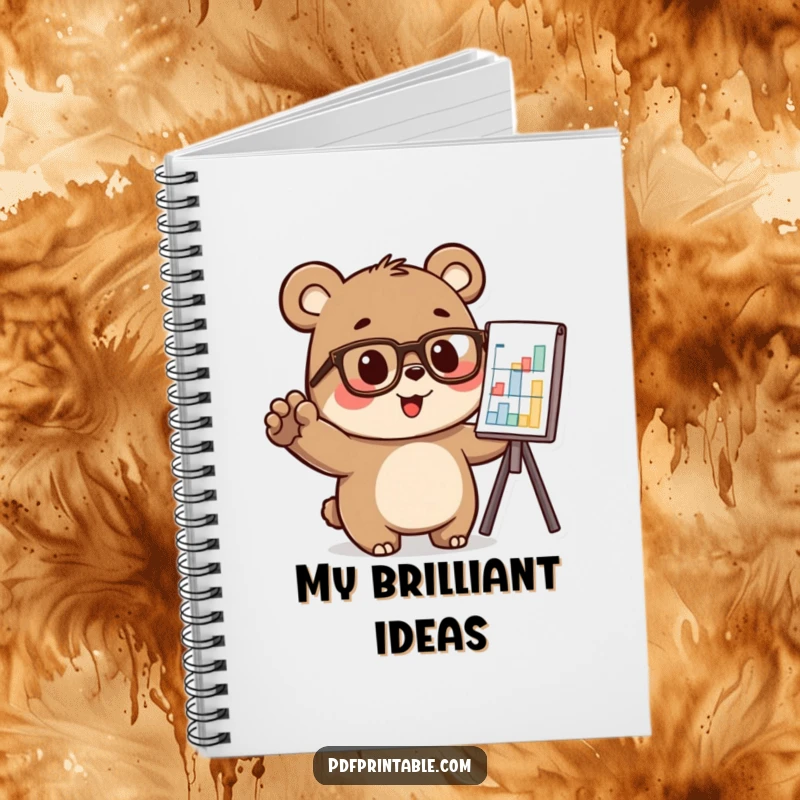 Funny bear wearing glasses and pointing at a chart, on a notebook cover, perfect funny gift.