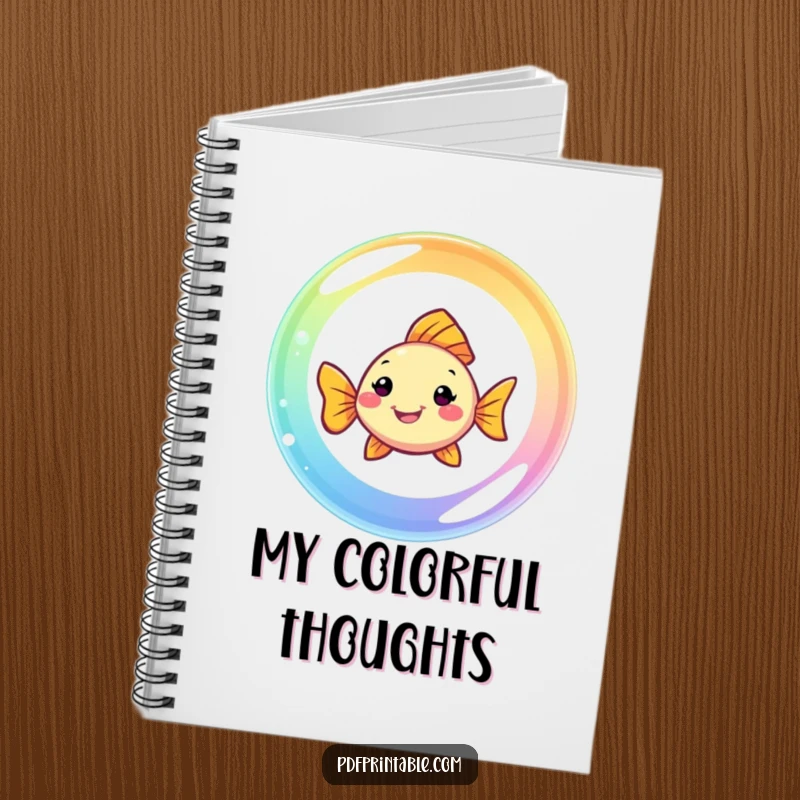 Funny Fish Notebook: A smiling fish swims through a rainbow bubble, ideal for jotting down notes with aquatic flair.