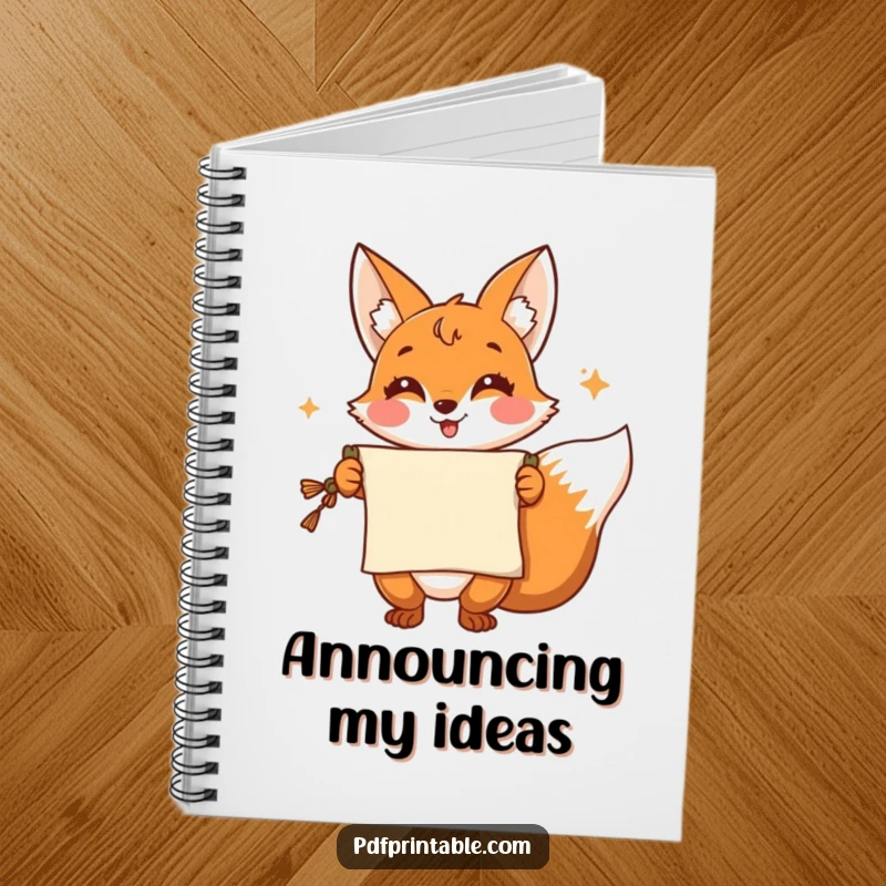 Funny Notebook: A cheerful fox presents a scroll with a flourish, perfect for jotting down thoughts with witty and engaging flair.