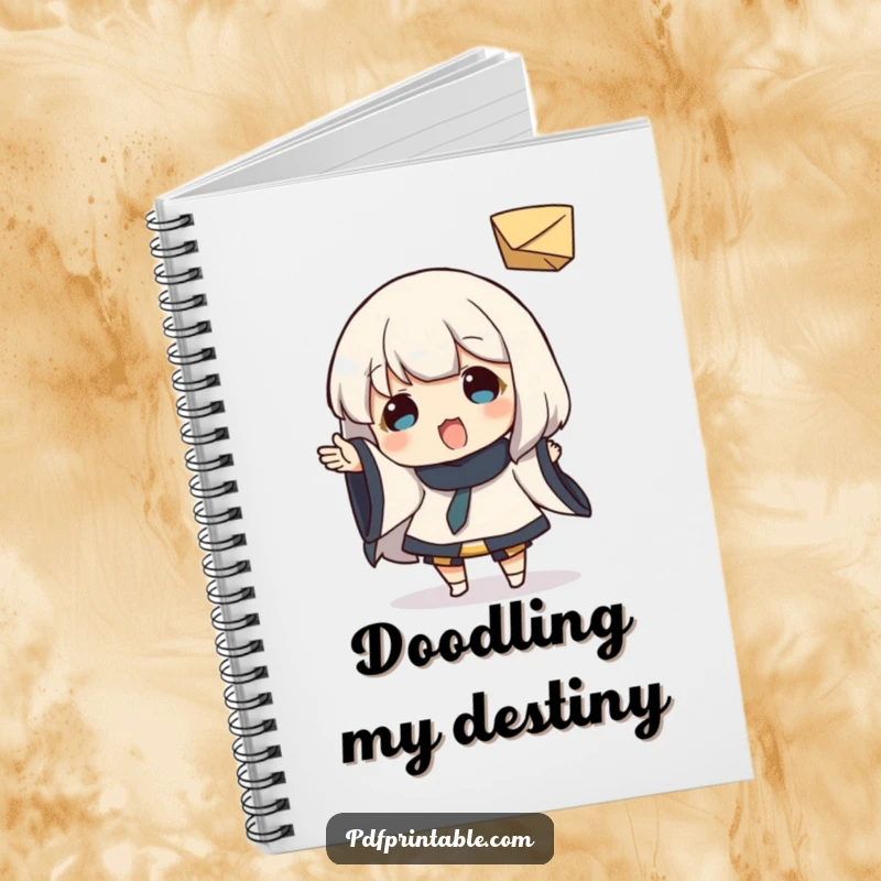 Funny Notebook: Character playfully tossing a small folded paper object, symbolizing carefree thoughts and lightheartedness, ideal for journaling, a funny gift.