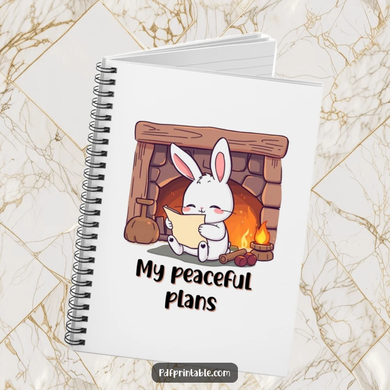 Funny Notebook: A content rabbit reads by a cozy fireplace, perfect for jotting down thoughts with a warm and literary flair.