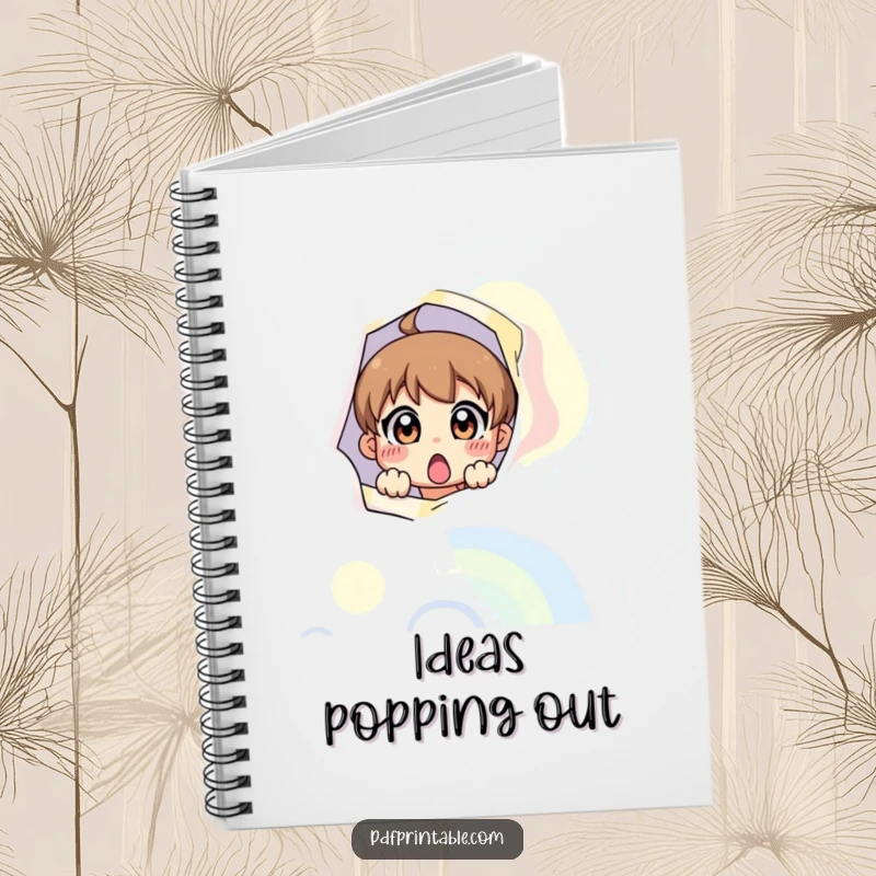 Funny notebook cover featuring a surprised character peeking from a colorful page, inspiring playful thoughts and creativity.