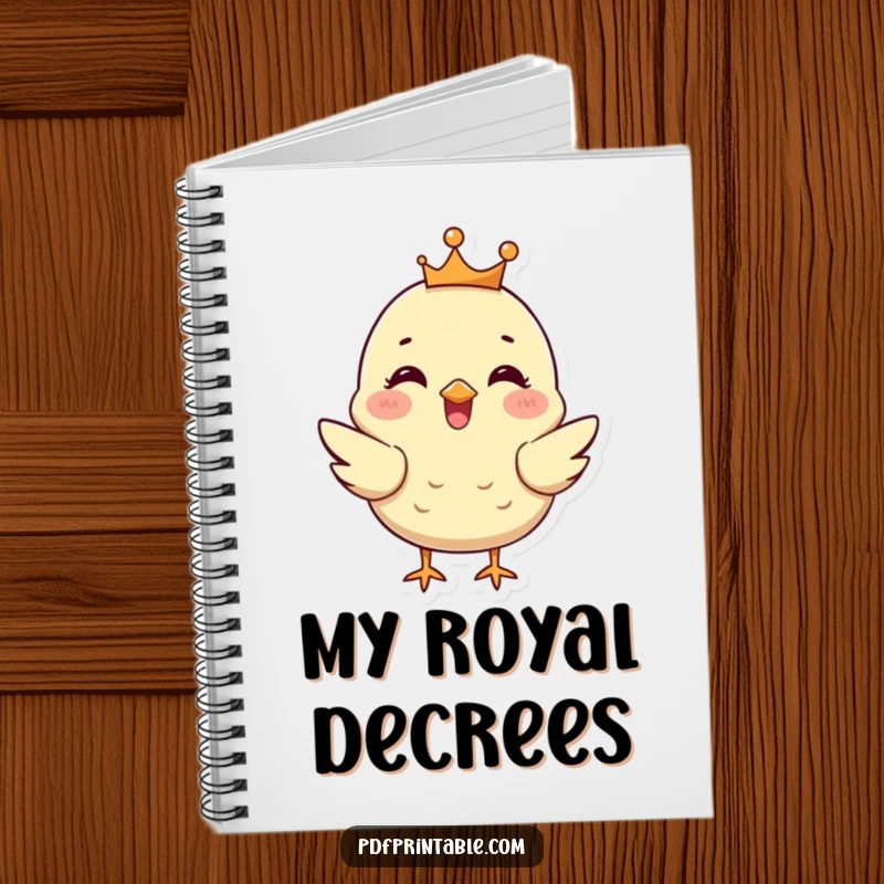 Funny Chick Notebook: A happy chick wearing a tiny crown chirps, ideal for jotting down notes with a touch of royal flair.