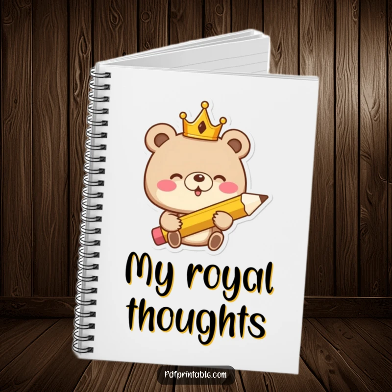 Funny Notebook: Giggling bear king with a crown and giant pencil, ready to record royal ideas and funny thoughts.