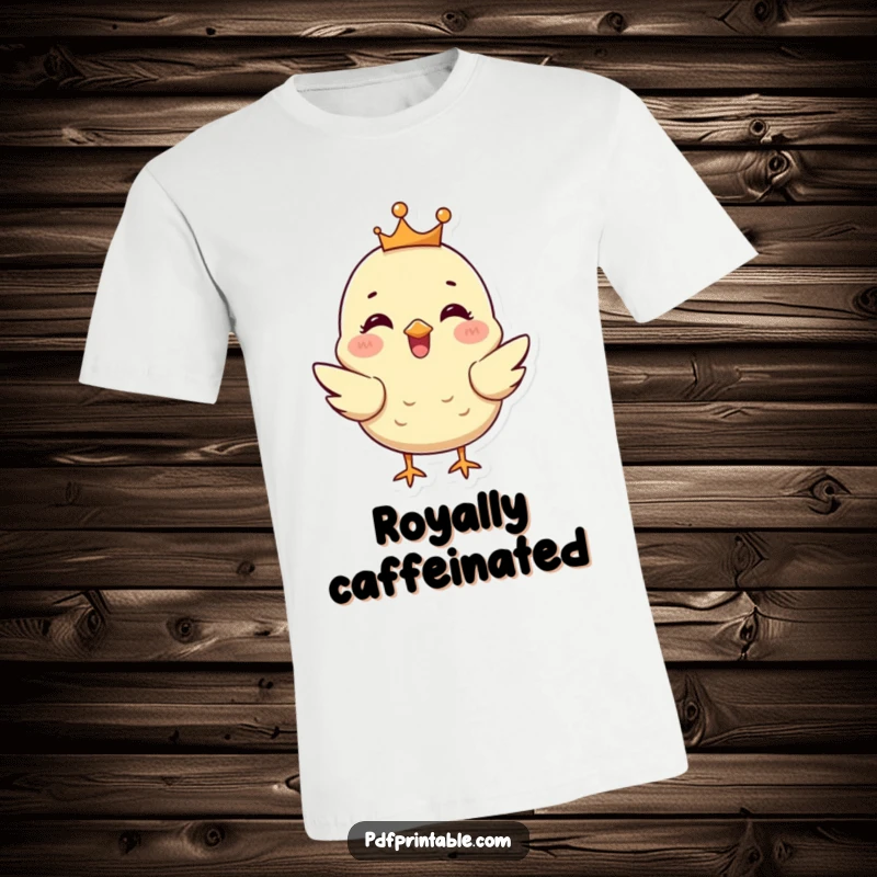 Funny Chick T-Shirt: A happy chick wearing a tiny crown chirps joyfully, embodying cheerful royalty.