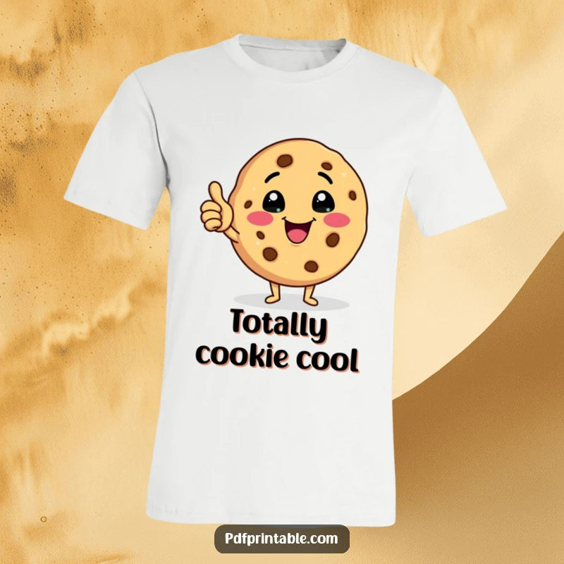 Funny cookie t-shirt with a happy cookie character delivering a cheeky wink and a supportive thumbs up, radiating fun.