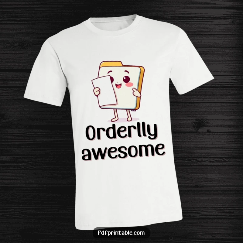 Funny T-Shirt: A smiling folder character elegantly presenting a document with a flourish, symbolizing efficiency and great service.