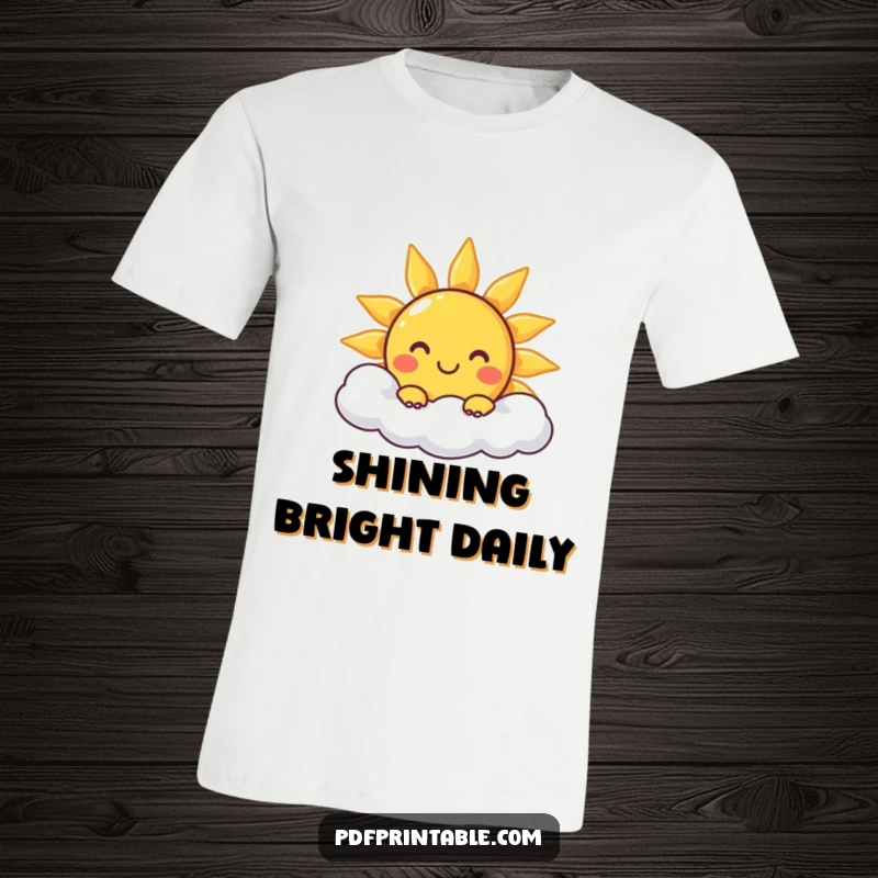 Funny T-Shirt: A cheerful sun character peeking from behind a fluffy cloud, conveying warmth and happiness.