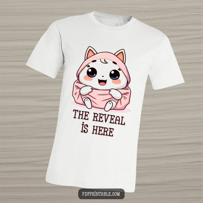 Funny T-Shirt: A giggling Kawaii character joyfully unfolds a large, colorful design. Perfect funny gift for makers.