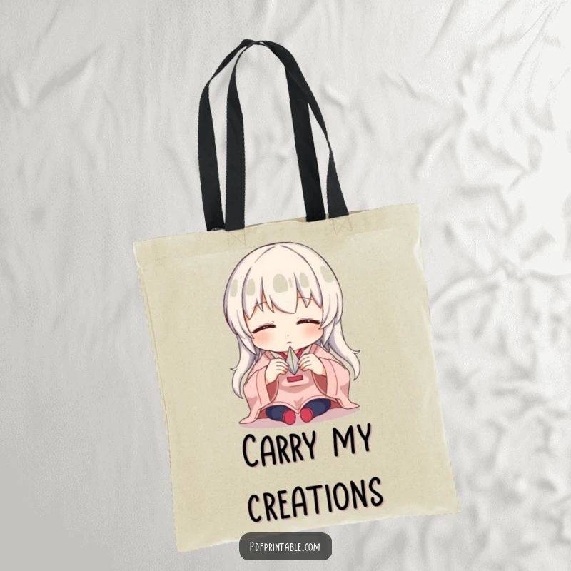 Funny Tote Bag featuring a character meticulously folding a small paper crane, symbolizing focus and the art of origami.