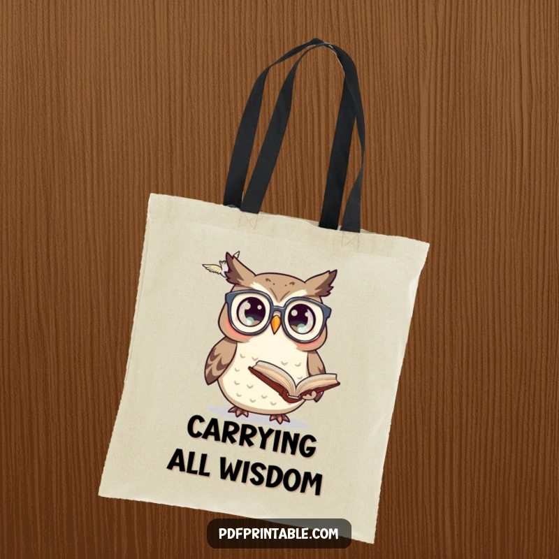 Funny owl in glasses looking at a flying book on a durable tote bag, perfect for carrying books and wit.
