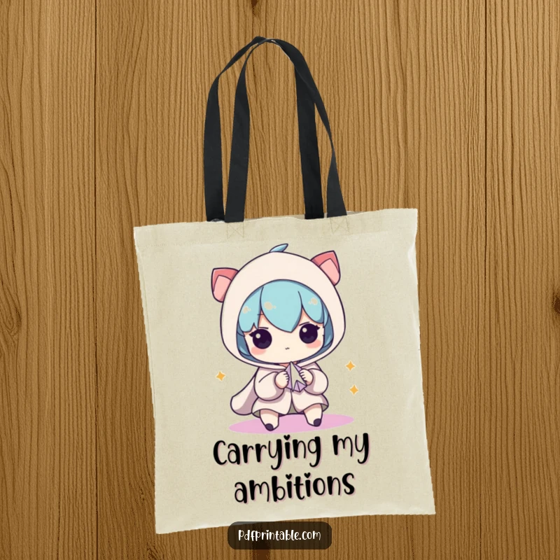 Funny Tote Bag: Character focused intently on creating a small paper airplane, symbolizing imaginative play and dedication, a practical funny gift.