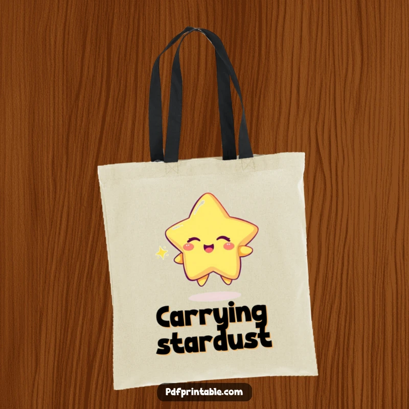 Funny Tote Bag featuring a playful star character winking while drawing a dazzling, sparkly trail.