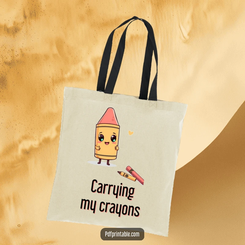 Funny Tote Bag with a character using a massive crayon to draw a quirky and funny shape, symbolizing artistic fun.