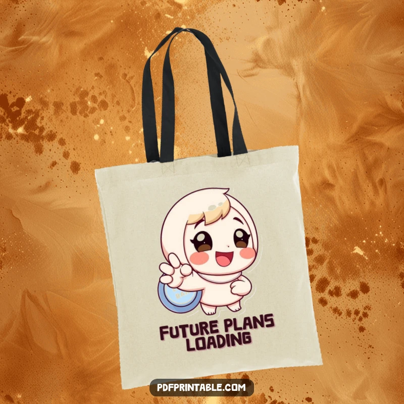 Funny tote bag featuring an excited character beaming while pressing a large button, a symbol of enthusiasm and action, perfect funny gift.