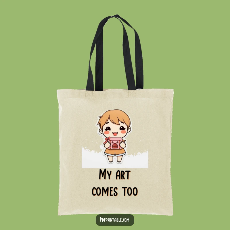 Funny Craft Showcase Tote Bag: Smiling character with paper craft, a practical and funny gift.