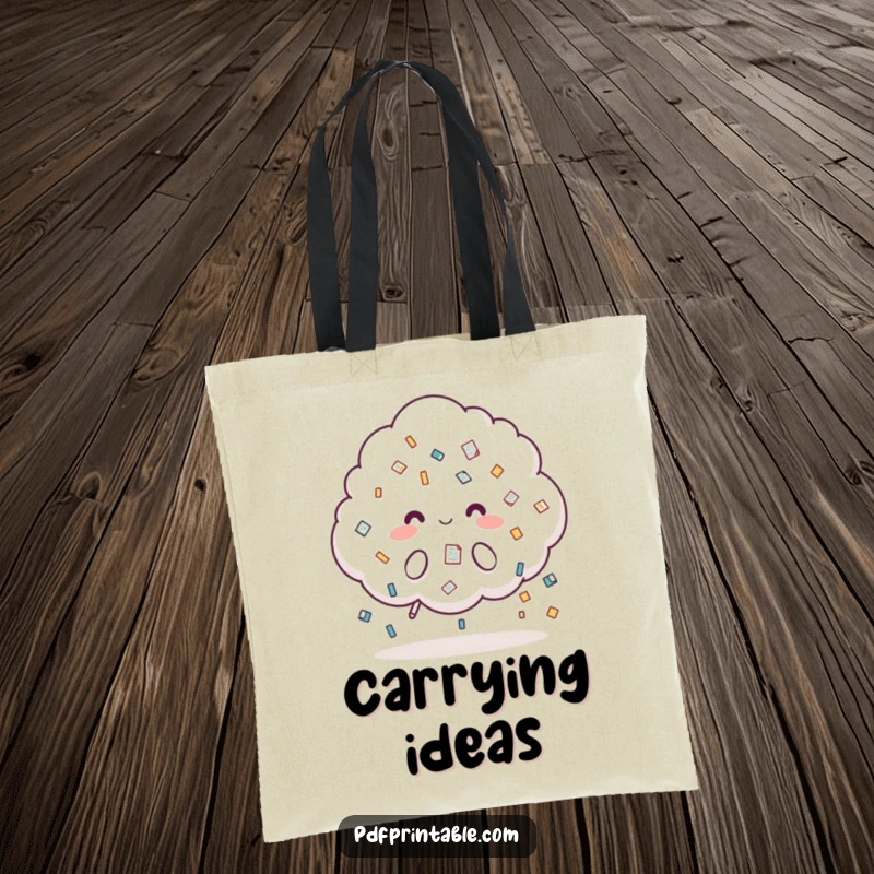 Funny Tote Bag: A whimsical cloud character raining document icons, ideal for carrying work essentials with a touch of humor.