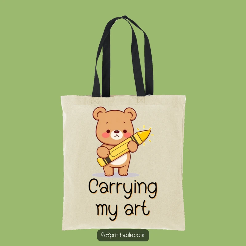 Funny Kawaii Bear Crayon Tote Bag: Artful Accessory, Perfect Funny Gift