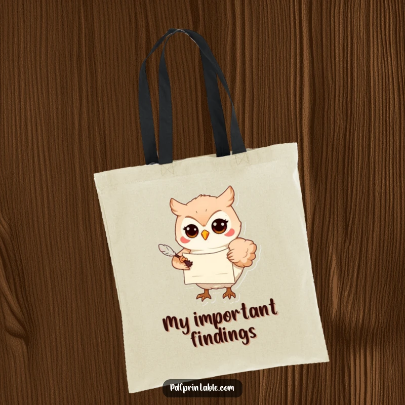 Funny Tote Bag: A playful owl with a scroll and quill delivers wisdom, perfect for carrying essentials with a touch of scholarly charm.
