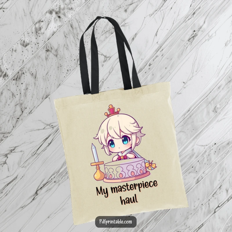 Funny Tote Bag: Character looking at a finished creation with immense pride, symbolizing hard work and success, a functional funny gift.
